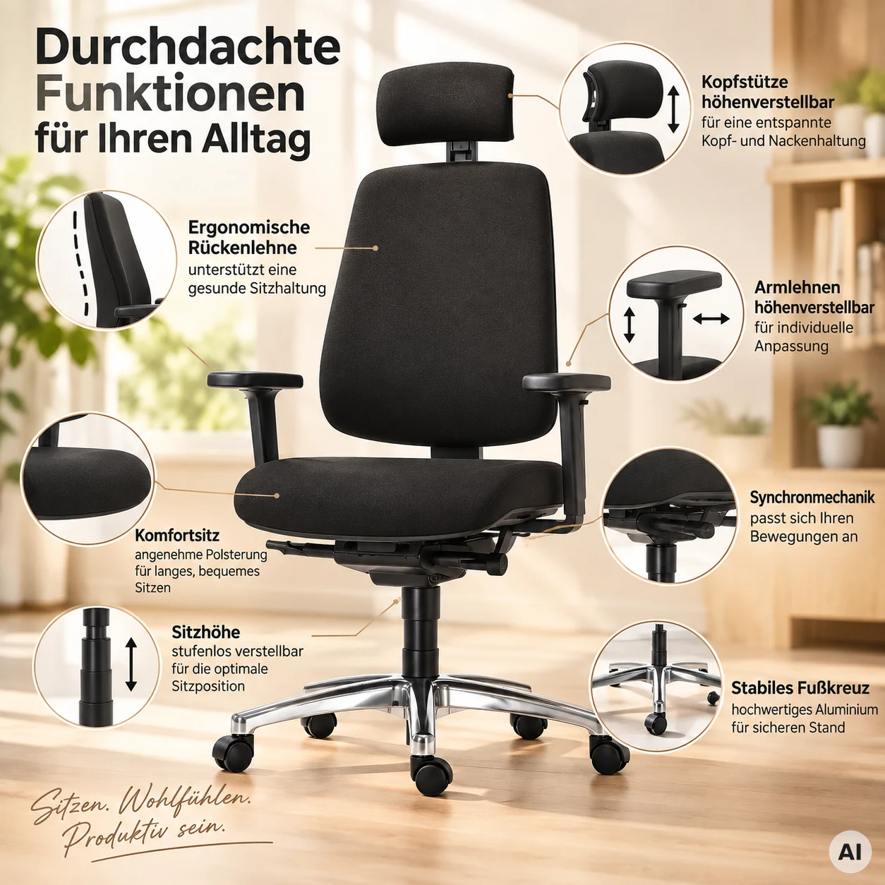 Spirit L mit Kopfstütze - Allrounder Bürostuhl